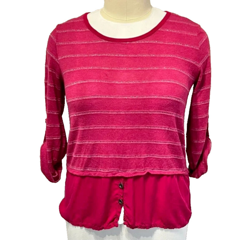 Kaktus Knit Top Women's XL Pink & Silver Stripe Rollup Sleeve Made in Italy